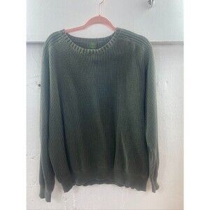 Timberland Men’s Large Green Sweater With Waistband Crew Neck Cotton Pullover